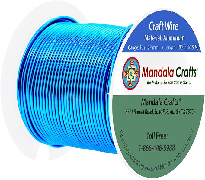 Mandala Crafts 16 Gauge Anodized Aluminum Craft Wire for Jewelry Making - 100 FT Colored Flexible Bondi Blue Wire - Bendable for Bonsai Armature Crafting Sculpting