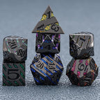 Metallic Glitter Stripes D&D Dice Set,7 PCS Polyhedral Dice Set with Gift Metal Box for Dungeons and Dragons,DND Metal Dice for Tabletop Game (Black Nickel Seven Colors)