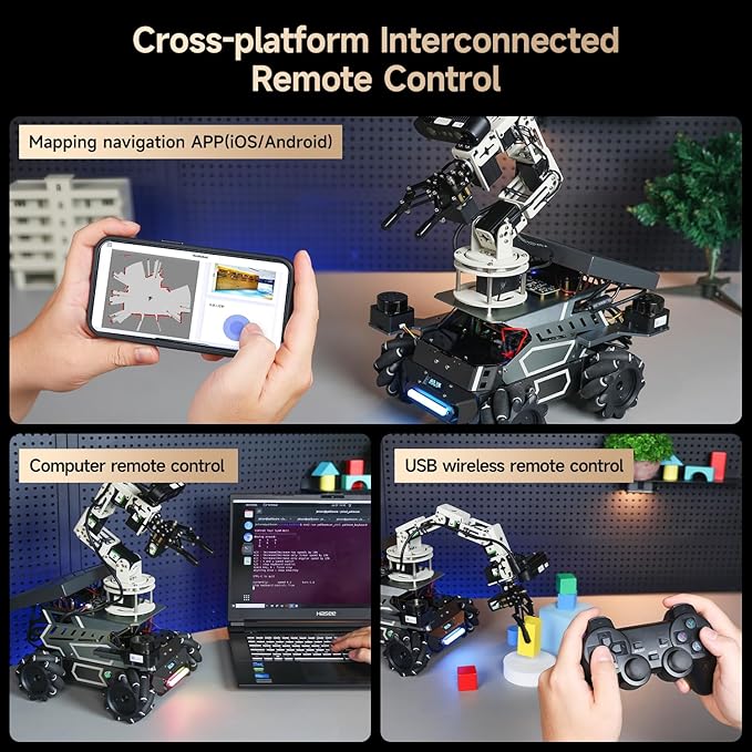 Yahboom Raspberry Pi 5 16GB RAM with ROS2 Robot Kit,6DOF Robotic Arm,Supports Large Language Models, Ubuntu 22.04. AI Vision Materials