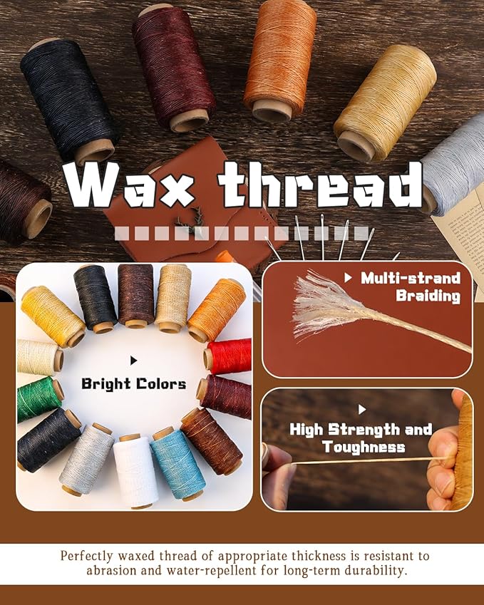 DIUDUS 218 Yards Upholstery Thread, Heavy Duty Thread for Hand Sewing, Sewing Kit with 9 Upholstery Needles for Hand Stitching Bookbinding Repair Canvas