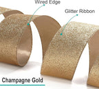 CT CRAFT LLC Glitter Wired Ribbon 2.5" x 20 Yards Gold (Champagne Gold) for Christmas Home Decor Bow Gift Wrapping DIY Crafts Wreath