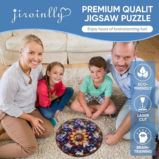 Wooden Puzzles for Adults, Mandala Jigsaw Puzzles 200 Piece, Unique Shapes Family Reunion Puzzle, Exquisite Packaging, Best Gift for Adults and Kids, Family Game, 11.2x11.2 in