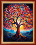 Magxvouy Cross Stitch Kits Stamped Full Range of Embroidery Kits,Cross Stitch Patterns Needlework Kits for Beginners 11CT Printed Kits&Colorful Tree 16x20 inch