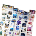 Moonlit PET Tape Set, 6Rolls Pre-Cut Night Scenery Stickers for Scrapbooking & Journaling, Includes Clip, Large Size, Ideal for Collage, DIY Crafts