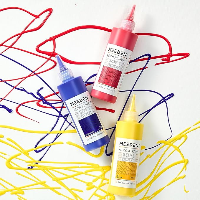 MEEDEN Soft Body Acrylic Paint: Phthalo Blue Matte Finish - 250ml/8.45oz Bulk Acrylic Colors in Ergonomic Bottle - Fluid Flow Art Paints for Artists Canvas Painting