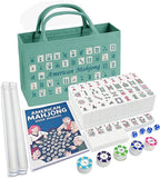 American Mahjong Tile Set – Complete 166 Tiles with Deluxe Accessories, 4 Racks, 100 Colorful Chips, Instruction Book & 1+3 Mahjong-Themed Storage Bags, Portable Mahjong Set for Family Fun & Holidays
