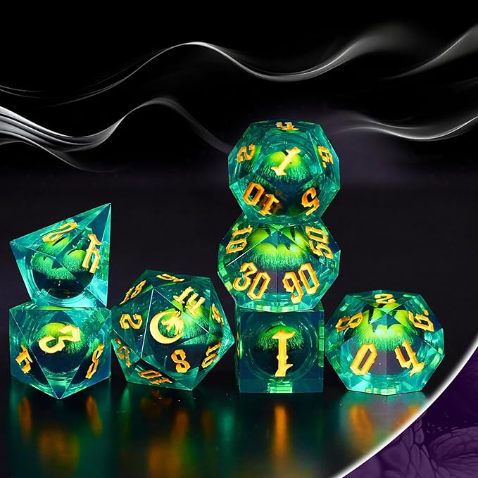 The Moon&Dragon Eye Liquid Core DND Dice Set – Unique Mystery Resin Dice for Dungeons & Dragons – Moon Dice Set for D&D Gifts