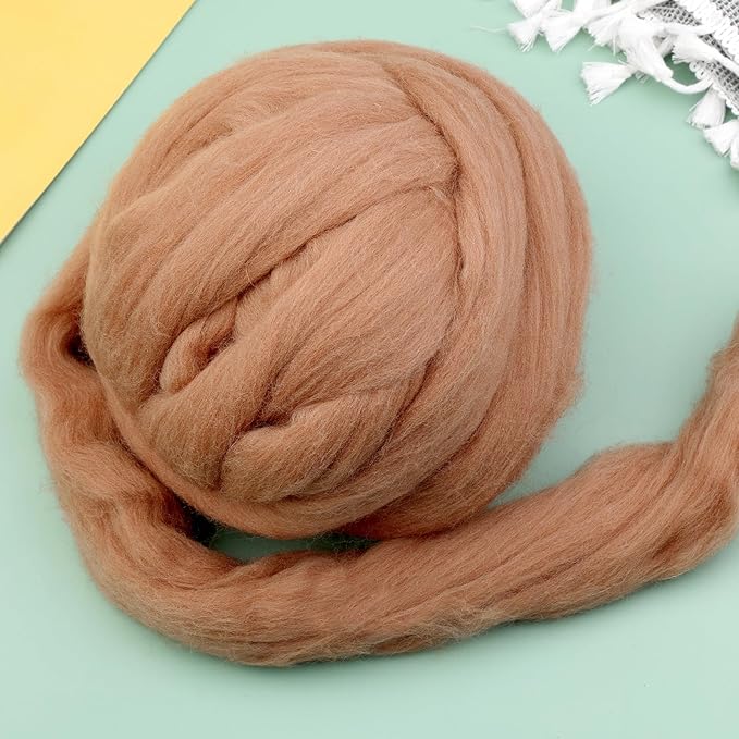 Wool Roving Bulk - 8.82oz Super Wool Chunky Yarn, Wool Roving Top for Needle Felting, Soft Felting Wool Supplies for Hand Spinning, Felting, Blending, Weaving and DIY Craft (Coffee Brown)
