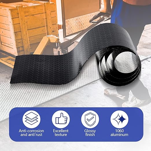1pcs Diamond Plate Sheet Metal Heavy Duty Tread Aluminum Sheet Diamond Tread Plate for Wall Covering, Cargo Trailer, RV and More (12'' X 120'' X 0.06'',Black)