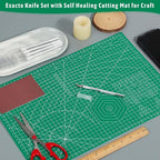 5 Pack Self Healing Cutting Mats and Exacto Knife Set, Sewing Mats with Precision Cutters and Extra 50Pcs SK5 Steel Blade 12" x 18" Work Mat for Crafts, Scrapbooking and Quilting