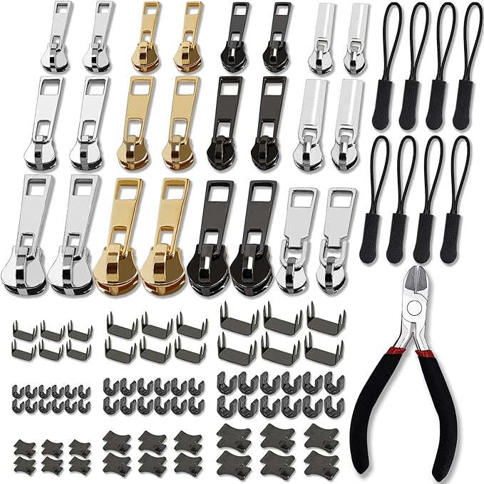 105 Pieces Zipper Repair Kit #3#5#8, Zipper Replacement with Install Plier for Repairing Coats, Jackets, Tents, Backpacks, Sleeping Bag, Luggage