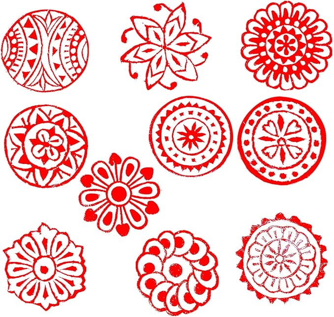 Royal Kraft Round Wooden Printing Stamps (Set of 10) - DIY Henna Fabric Textile Paper Clay Pottery Blocks Htag2181