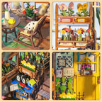 Book Nook Kits for Adults, Miniature House Dollhouse Kit for Teens, DIY Crafts for Adults, Bookshelf Decor Garden House with LED Light, Gifts for Family and Friends
