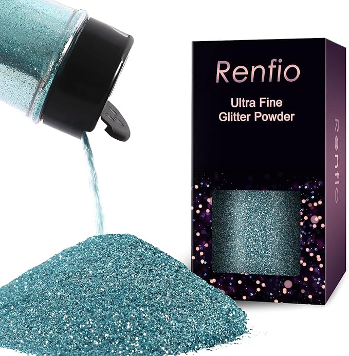Renfio Ultra Fine Glitter Powder Metallic Resin Glitter 2.11 Oz (60g) PET Flakes Crafts Sequins 1/128" 0.008" 0.2mm Epoxy Chips Flakes for Tumblers Slime Decoration - Azure