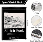 12 Pack Sketch Book, 8.5 x 11Inch Sketchbook, 68lb/100gsm Top Spiral Bound Sketch Pad, Acid Free Art Supplies Drawing Painting Sketching Paper for Teens Adults Artists (30 Sheets Each)