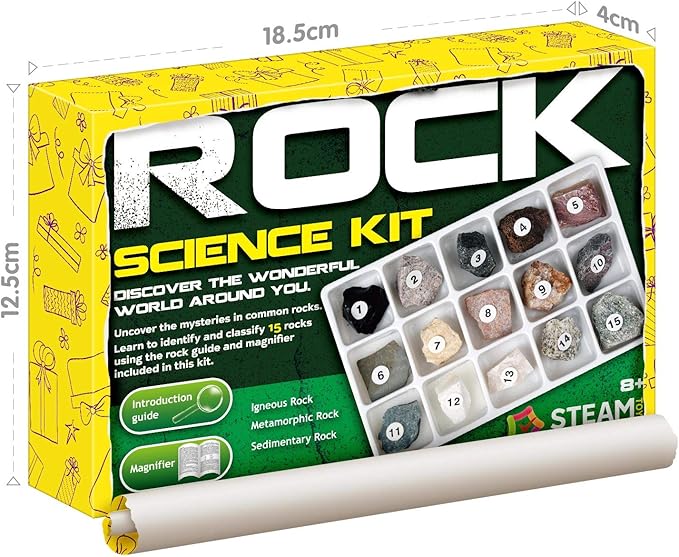 XXTOYS Rock & Stone Collection 15 PCS with Collector Box, STEM Toy Science Kit Geology Mineral Specimens Gift Presents for Kid Geologists