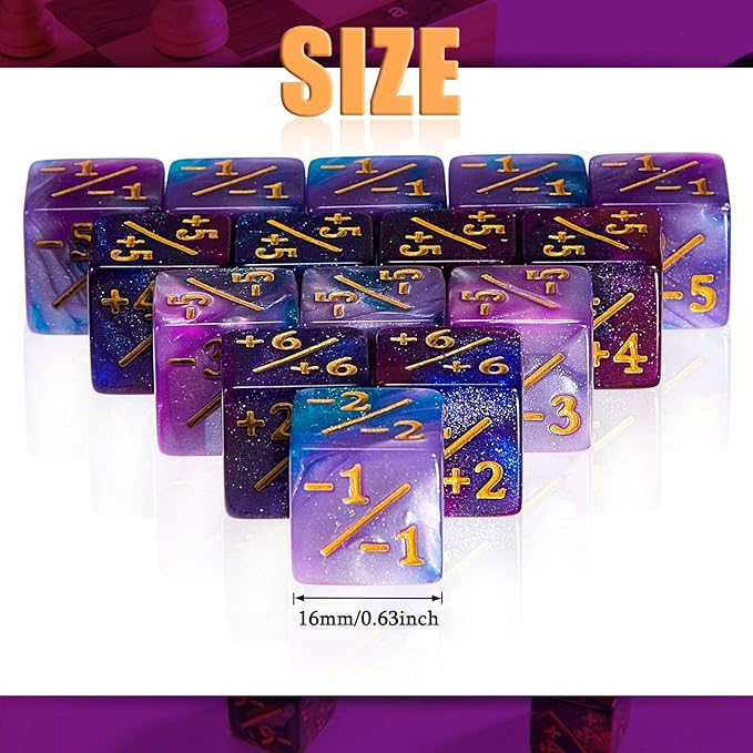Sumind 24 Pcs Magic Life Counter Dice -1/+1 Counters Commander Buff Tokens 6 Sided Dice Loyalty Life Gifts Compatible with MTG CCG TCG Cards Gaming Accessory (Fresh Style)