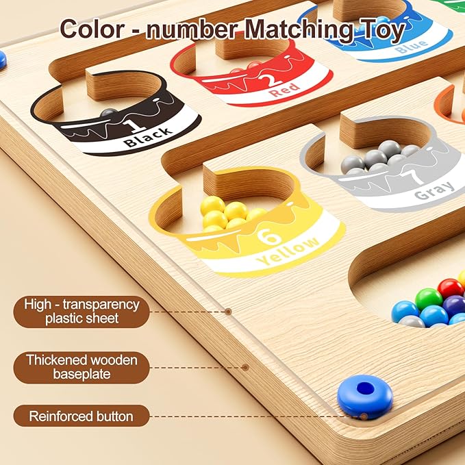 Magnetic Color and Number Maze-Montessori Toys for 3 4 5 Year Old, Educational Wooden Puzzle Board for Preschool Learning, Fine Motor Skills Toy for Toddler, Counting Matching Games for Boys Girls