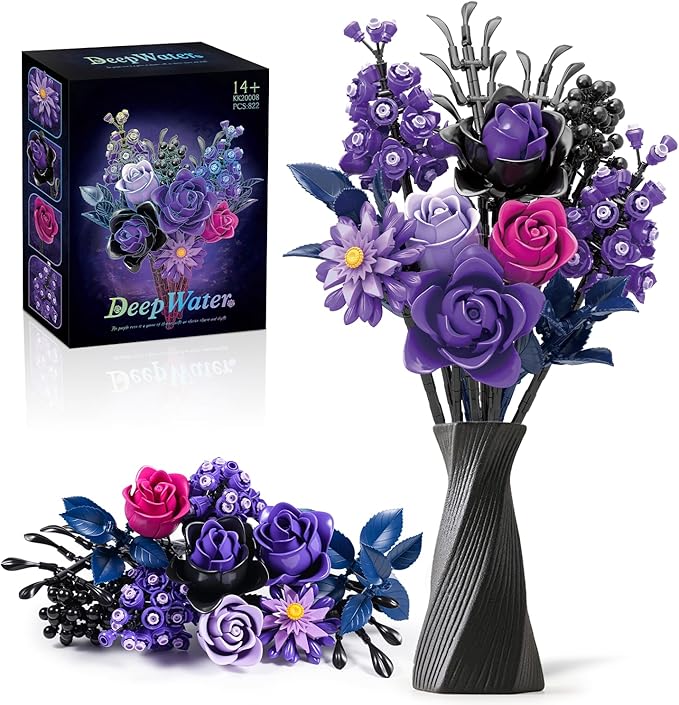 Gohero Purple Roses Building Blocks Set (822PCS) - Lego Compatible Flowers for Adults, Gothic Home Decor, for Women & Teen Girls, Making It an Ideal Gift for Halloween, Valentine's Day.