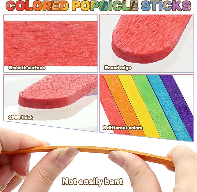4.5 inch Colored Wooden Sticks Kits, 400PCS Colorful Rainbow Treat Sticks Bulk with Hot Glue Gun and Sticks for Craft Popsicle Home Decoration Project Building Model Kid Classroom Art Craft Supplies