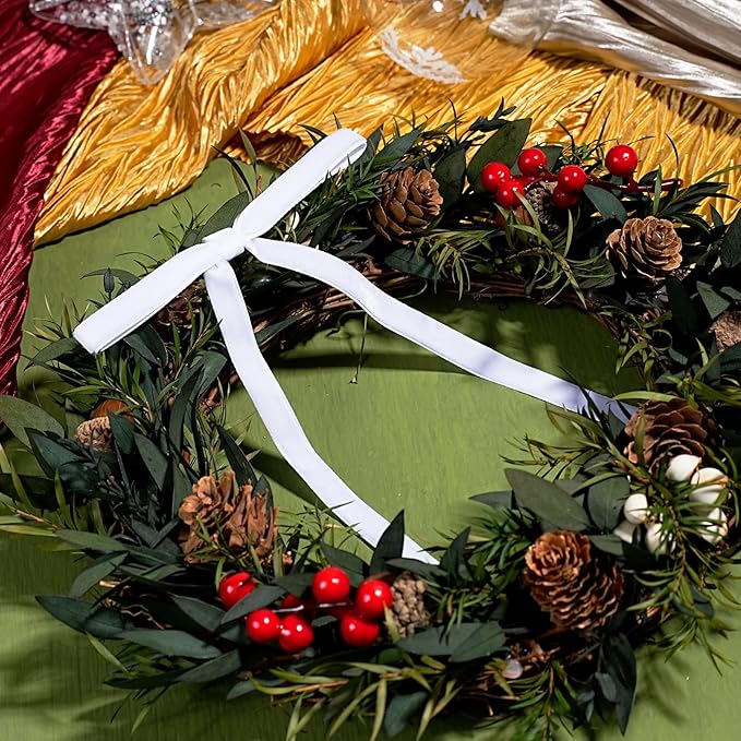 LaRibbons Thin Velvet Ribbon 3/8 Inch x 25 Yards, White Velvet Ribbon for Christmas Tree, Gift Wrapping, Wreath Bow, Outdoor Decoration