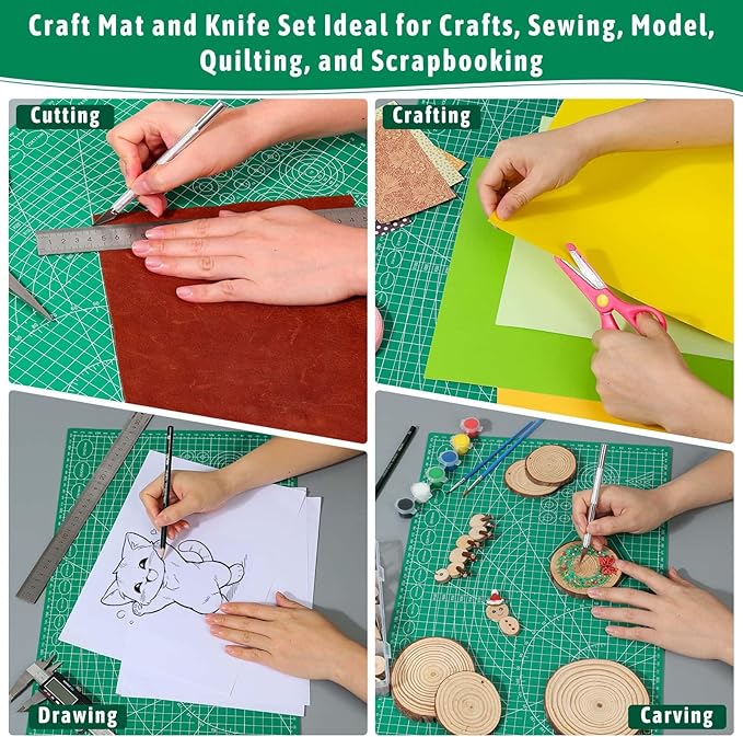5 Pack Self Healing Cutting Mats and Exacto Knife Set, Sewing Mats with Precision Cutters and Extra 50Pcs SK5 Steel Blade 12" x 18" Work Mat for Crafts, Scrapbooking and Quilting