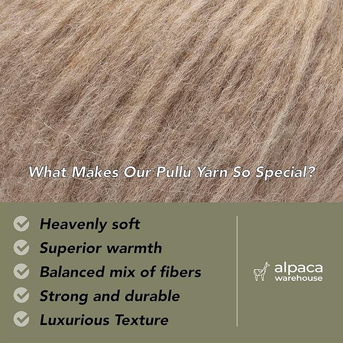 Pullu - Baby Alpaca Merino Wool Yarn Set of 3 Skeins (150 Grams) Worsted Weight - Sourced Directly from Peru - Heavenly Soft and Perfect for Knitting and Crocheting (Heather Beige)