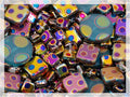 1.75 oz (50g) Mix of Unique Czech Bohemia Glass Pressed Beads, Blue Violet Pink Vitrail Sliperit, Dot Patterned, Matte and Glossy, Hand Made BCV