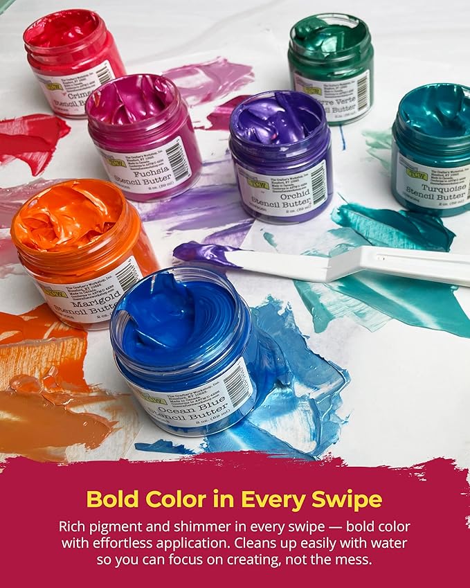The Crafter's Workshop Stencil Butter — Boutique Texture Paste Gift Set for Artists & Crafters — Metallic Texture Paste for Canvas, Journals, DIY Cards — 39 Piece Set