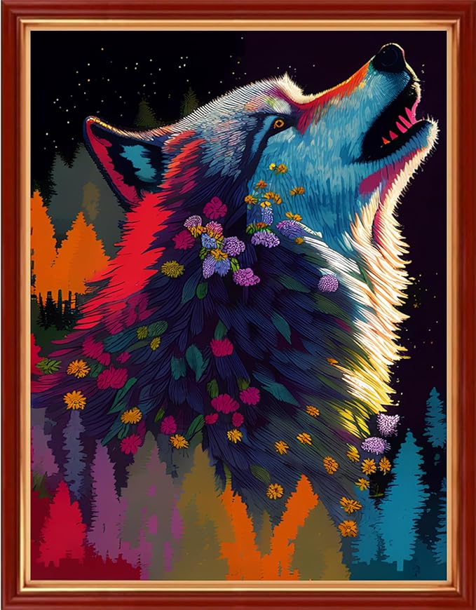 Dimensean Stamped Cross Stitch Kits Full Range of Embroidery Patterns Starter Kits for Beginners Adult or Kids DIY Cross Stitches Needlepoint Kits 11CT-Abstract Wolf 15.7x19.7 inch