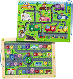 Magnetic Maze 2 in 1 Double Side Color and Number Maze Alphabet Puzzle Board for 3-5 Boys and Girls Kids Montessori Educational Toys (Car, One Size)