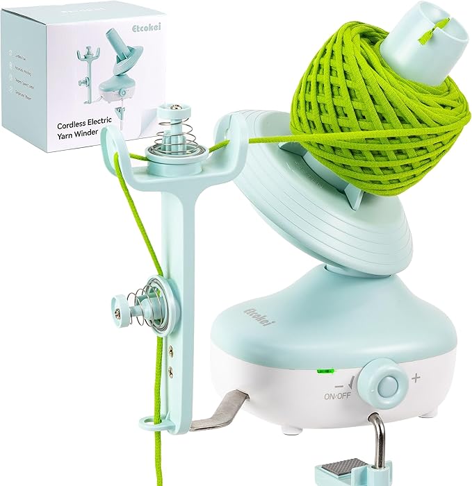 Etcokei Cordless Yarn Winder, Rechargeable Electric Yarn Ball Winder with 2200mAh Battery, Compact Yarn Cake Winder for Crocheting, Smart Automatic Yarn Spinner, Ideal Helper for Craft Lovers(Mint)