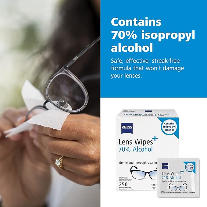 ZEISS Pre-Moistened Lens Cleaning Wipes with 70% Alcohol, 250 Count