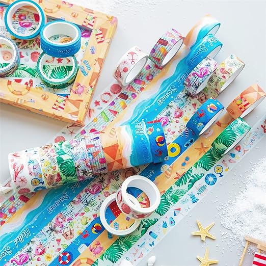 YUBBAEX 10 Rolls Four Seasons Washi Tape Set Beach Ice Cream Masking Decorative Tapes (Summer)