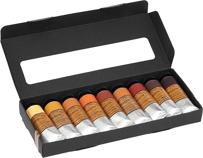 Charvin Extra Fine Professional Artist Oil Paint Set of 9 Earth Tones - 20ml - Triple-Milled for Smoothness, Rich Texture, Poppy Oil-Based, Light-Fast, Handmade Oil Color Paints for Professionals