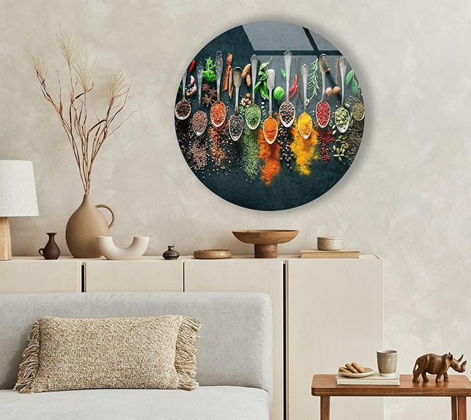 My Photostation.com 31.5''(80cm) Diameter Colorful Herbs Round Glass Wall Art Tempered Glass Printing Wall Decor Large Wall Art Wall Hangings