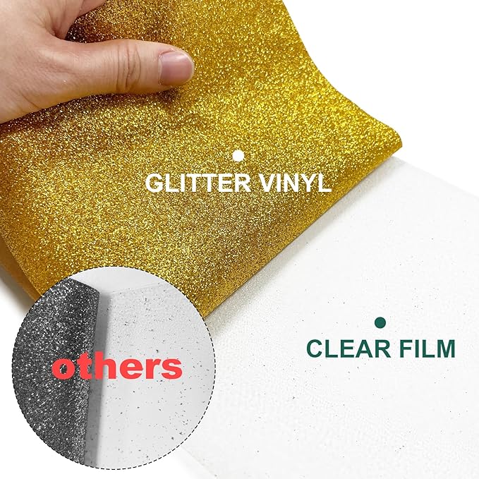 Glitter HTV Heat Transfer Vinyl Rolls- 10" x 8ft. Glitter HTV for Shirts. Iron on Vinyl and Heat Transfer Vinyl for All Cutters Machines. Easy to Cut & Weed Heat Vinyl Designs (Gold)