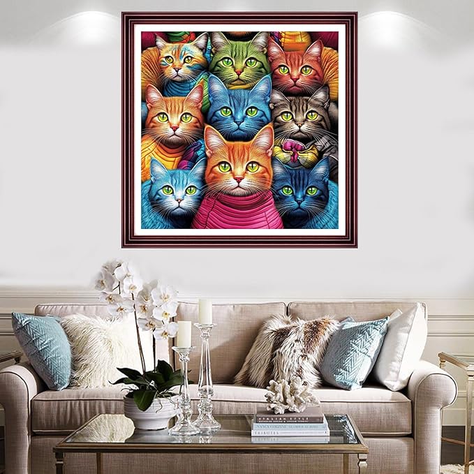 Redxing Stamped Cross Stitch Kits Full Range of Embroidery Starter Kits- Needlepoint Counted Cross Stitch Kits for Beginner Adults 11CT Printed Embroidery Kit-Abstract Cat 18x18 inch