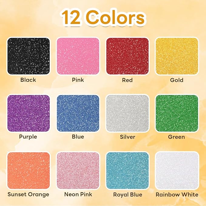 HTVRONT Glitter HTV Heat Transfer Vinyl - 13 Sheets 12" x 10"Glitter Iron On Vinyl for T-Shirts, Sparkle HTV Compatible with Cricut & Silhouette,Easy to Cut & Weed