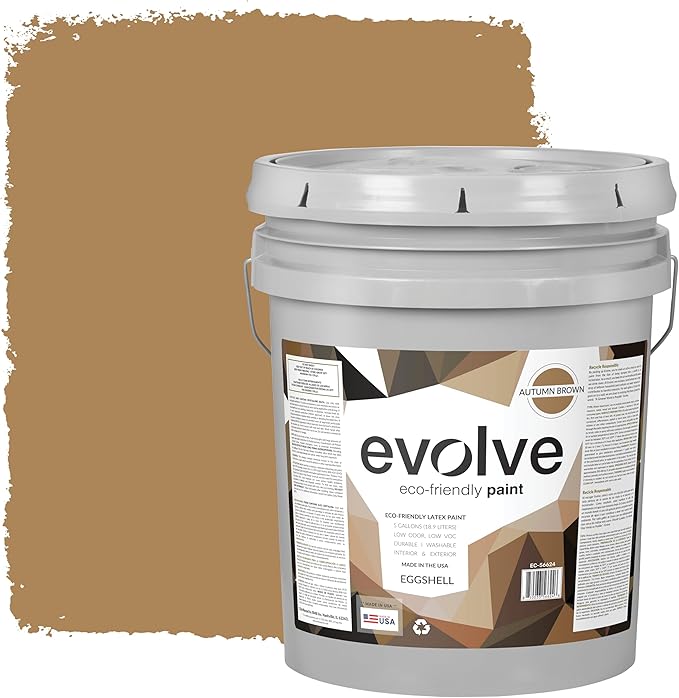 EVOLVE Paint & Primer: Environment-friendly, Low Sheen with One-coat Coverage for Interior & Exterior surfaces (Autumn Brown, 5-Gallon)