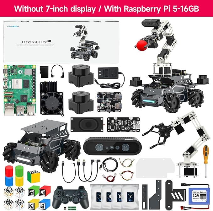 Yahboom Raspberry Pi 5 16GB RAM with ROS2 Robot Kit,6DOF Robotic Arm,Supports Large Language Models, Ubuntu 22.04. AI Vision Materials