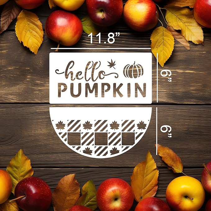 Fall Stencils for Painting on Wood Pumpkin Stencil Fall Leaves Maple Half Round Hello Fall Stencils for Door Mats Porch Hanger Decor