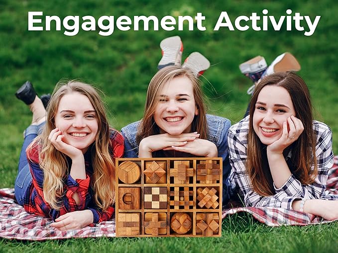 BSIRI Wooden Puzzle Box Set (12 Games) - Challenging Brain Teasers and 3D Puzzles for Adults, Interlocking Games for IQ Test, Ideal for Patio Decor and Unique Gift for Chistmas