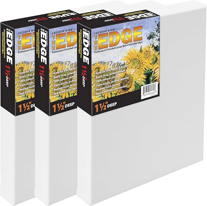 Creative Mark The Edge Deluxe Cotton 1-1/2" Deep Stretched Canvas for Painting, 15x30" Pack of 3, 14oz. Primed Weight, Universal Archival Priming, Medium Tooth, Frameless Artwork Canvas for Painters