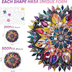 Wooden Jigsaw Puzzles 500 Pcs - Diamond Mandala Wooden Puzzles for Adults, Luxurious Shaped Wood Puzzle, Beautiful Package, Best Gift for Adults and Kids, Family Game, 16.7'' x 16.7''
