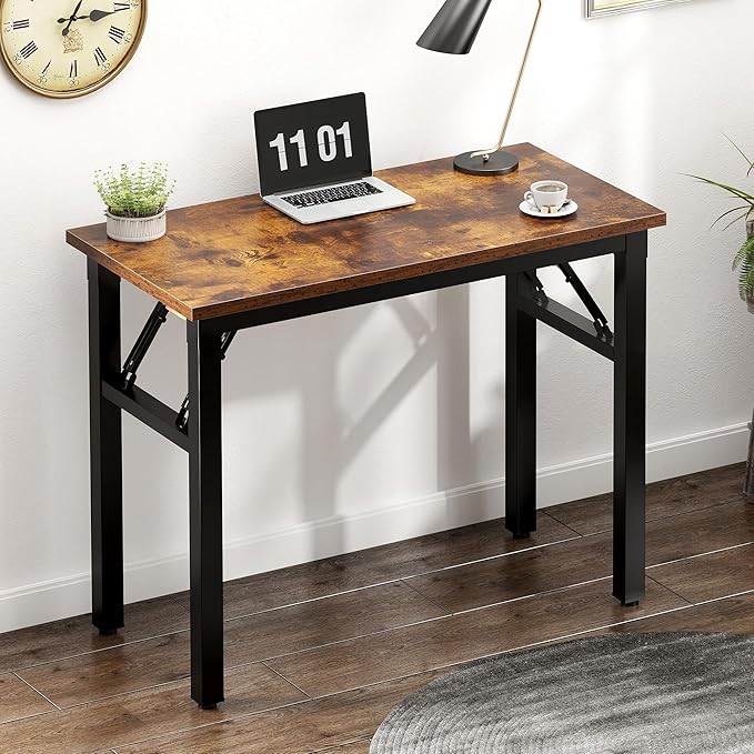 Need Folding Computer Desk - 31.5 Inch Foldable Office Writing Work Study Kids Student Teacher Home Bedroom Table for Small Space, Rustic Brown