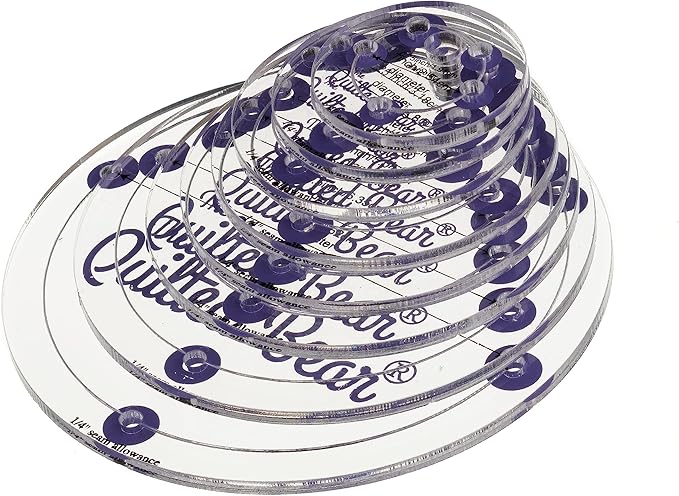 The Quilted Bear Circle Quilting Templates – 8 Clear Non-Slip Acrylic Quilt Templates for Precise Fabric Cutting & Stress-Free Machine Quilting - Ideal for Quilt & Sewing Supplies (¾–3")