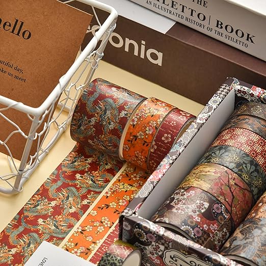 12 Rolls Kyoto Charm Washi Tape Set Japanese Arts Adhesive Tapes Geometric Garden Decorative Masking Tape Sets for Craft, Kids, Scrapbook, DIY, Gift Wrapping (Floral Bird)