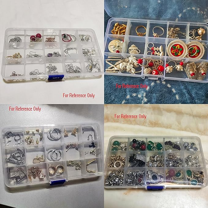 Xiaoyztan Clear Plastic Organizer, 15 Small Grids with Adjustable Dividers, Jewelry Box Bead Storage Container for Small Parts, Fishing Tackle, DIY Crafts, and Earrings, 2Pcs