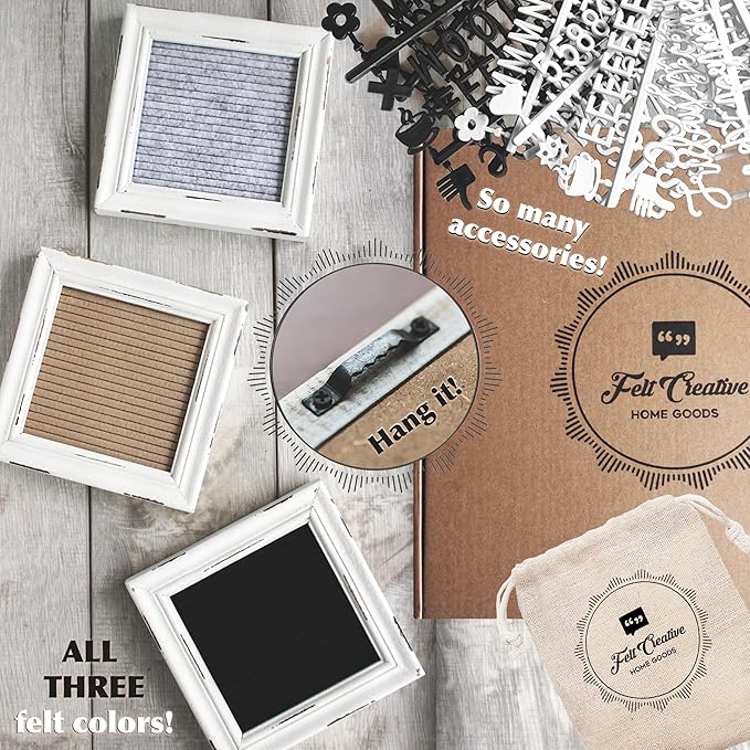 Mini Letter Board [Set of 3] Small Felt Letter Board Letters and Symbols Trio - Adorable Baby Announcement Props or Announcement Board for New Baby, Word Board with Letters (6x6 inches)